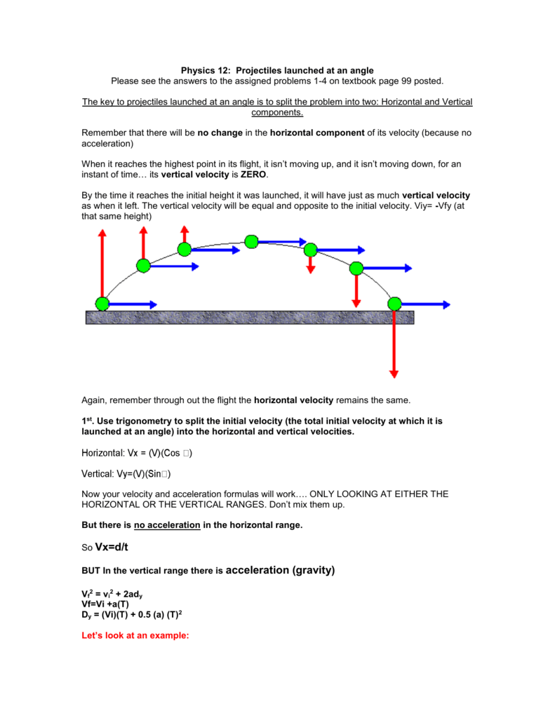 Physics 12 Projectiles Launched At An Angle Please See The