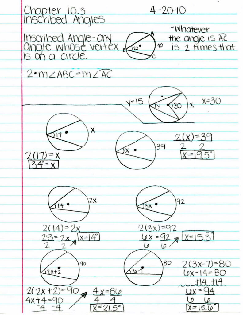 Practice Inscribed Angles Worksheet Answers