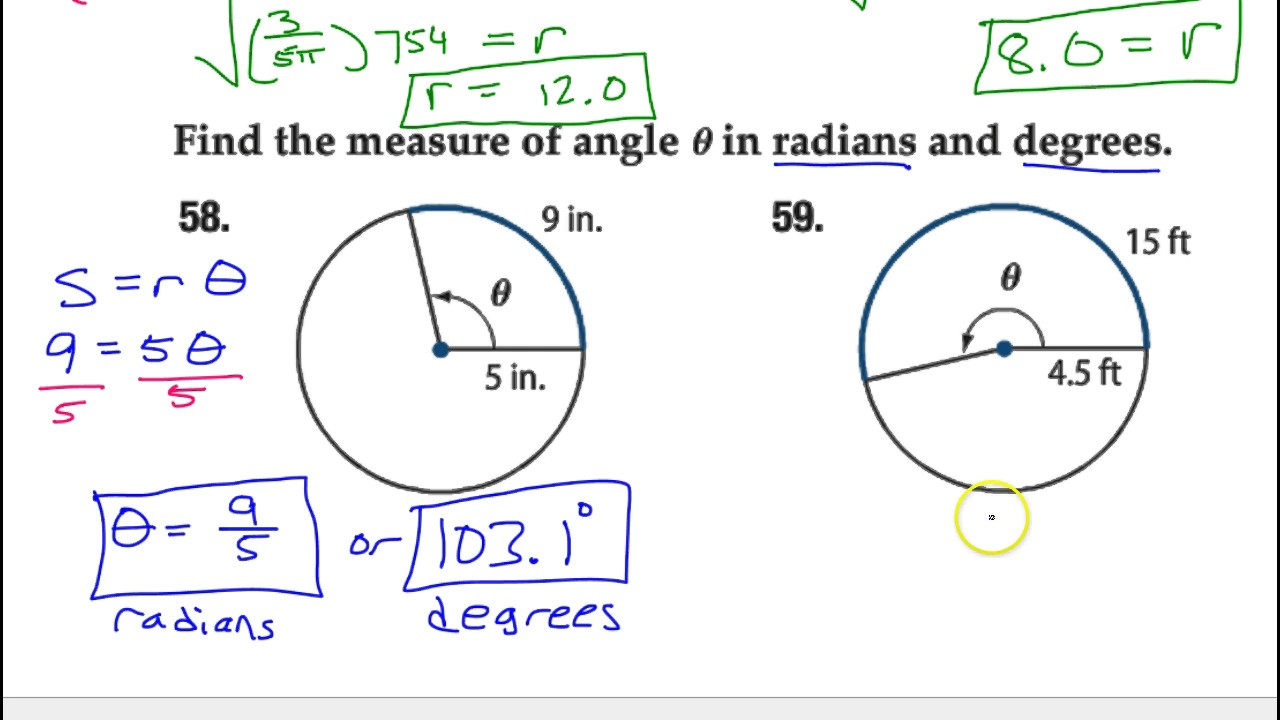 Radius Central Angle And Arc Length Worksheet