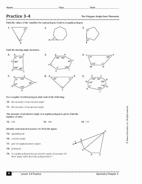 Sum Of Interior Angles Of A Polygon Worksheet With Answers