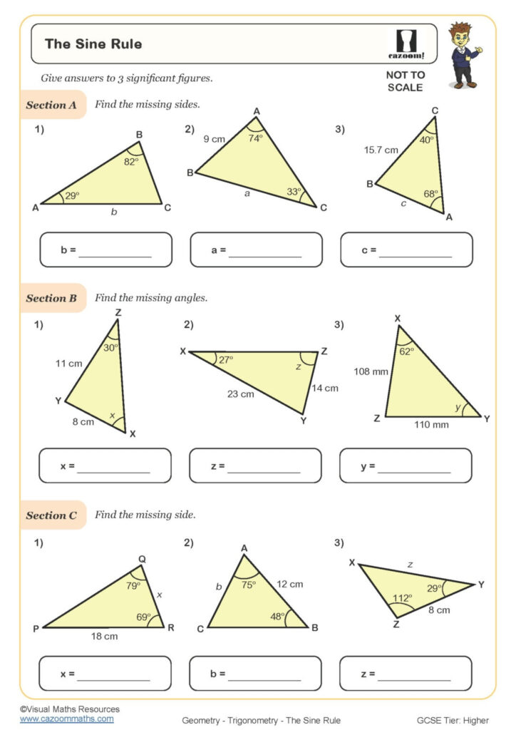 The Sine Rule Worksheet Cazoom Maths Worksheets