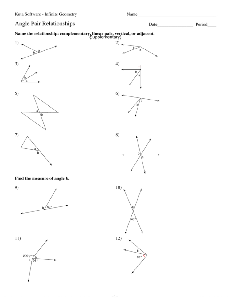 Vertical Angles Worksheet Kuta