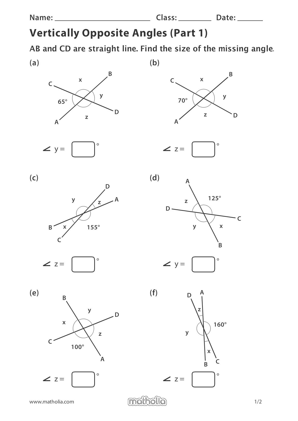 Vertical Angles Worksheet Pdf With Answers